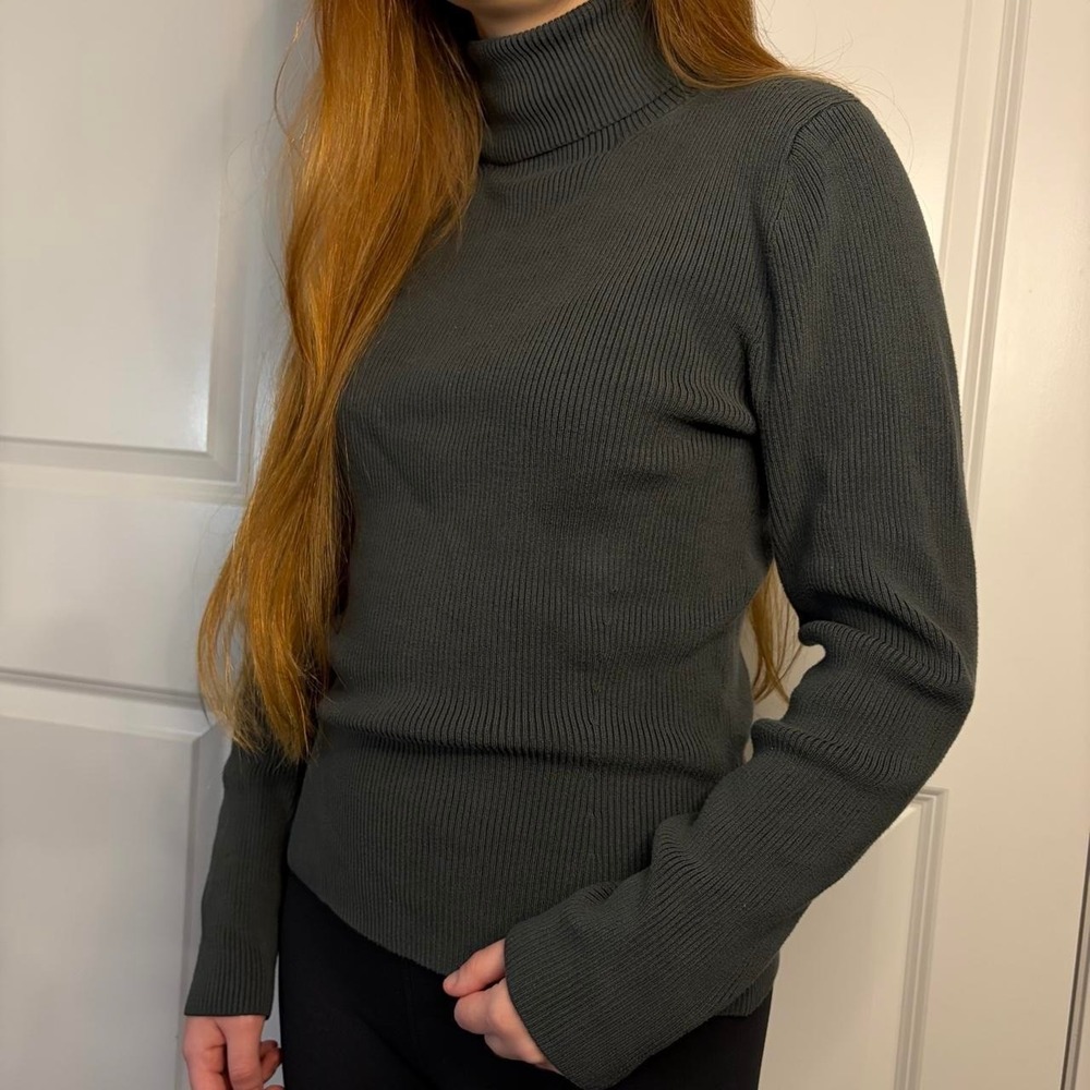 Canvasbacks Vintage 90s Forest Green Silk Turtleneck Ribbed Sweater M C241200